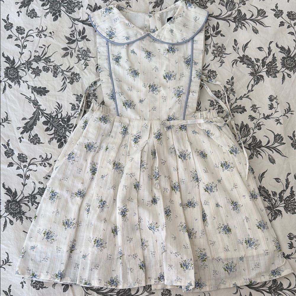 Floral White and Blue Kids Dress